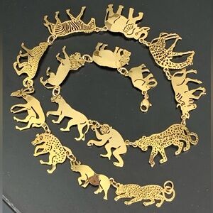 Wild Bryde African Safari Animals Necklace /  Gold Plated.   21.1/2”